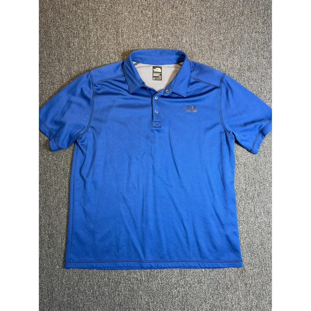 The North Face Mens FlashDry‎ Polo Shirt Blue Short Sleeve Hiking Golf Large